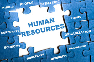 Human resource blue puzzle pieces assembled